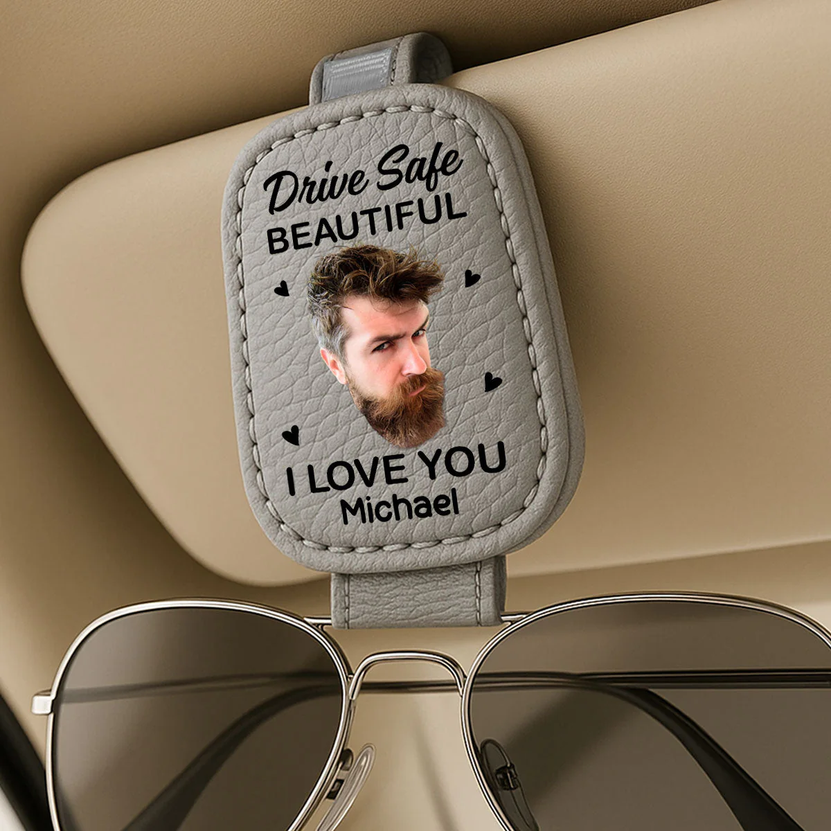 I Love You Beautiful - Personalized Custom Sunglasses Holder For Car Visor - Image 4