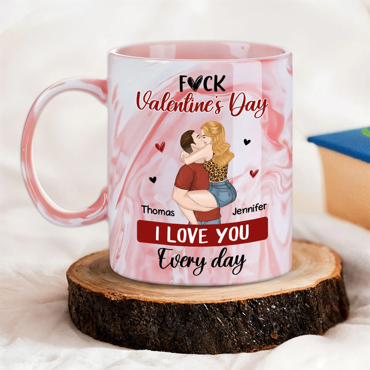 I Love You Every Day - Personalized Custom Pink Marble Mug - Image 3