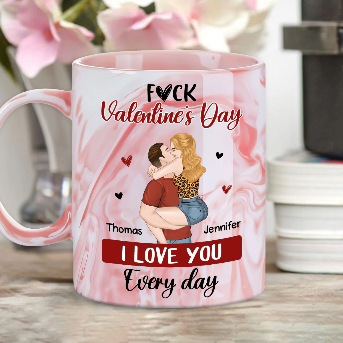 I Love You Every Day - Personalized Custom Pink Marble Mug - Image 6