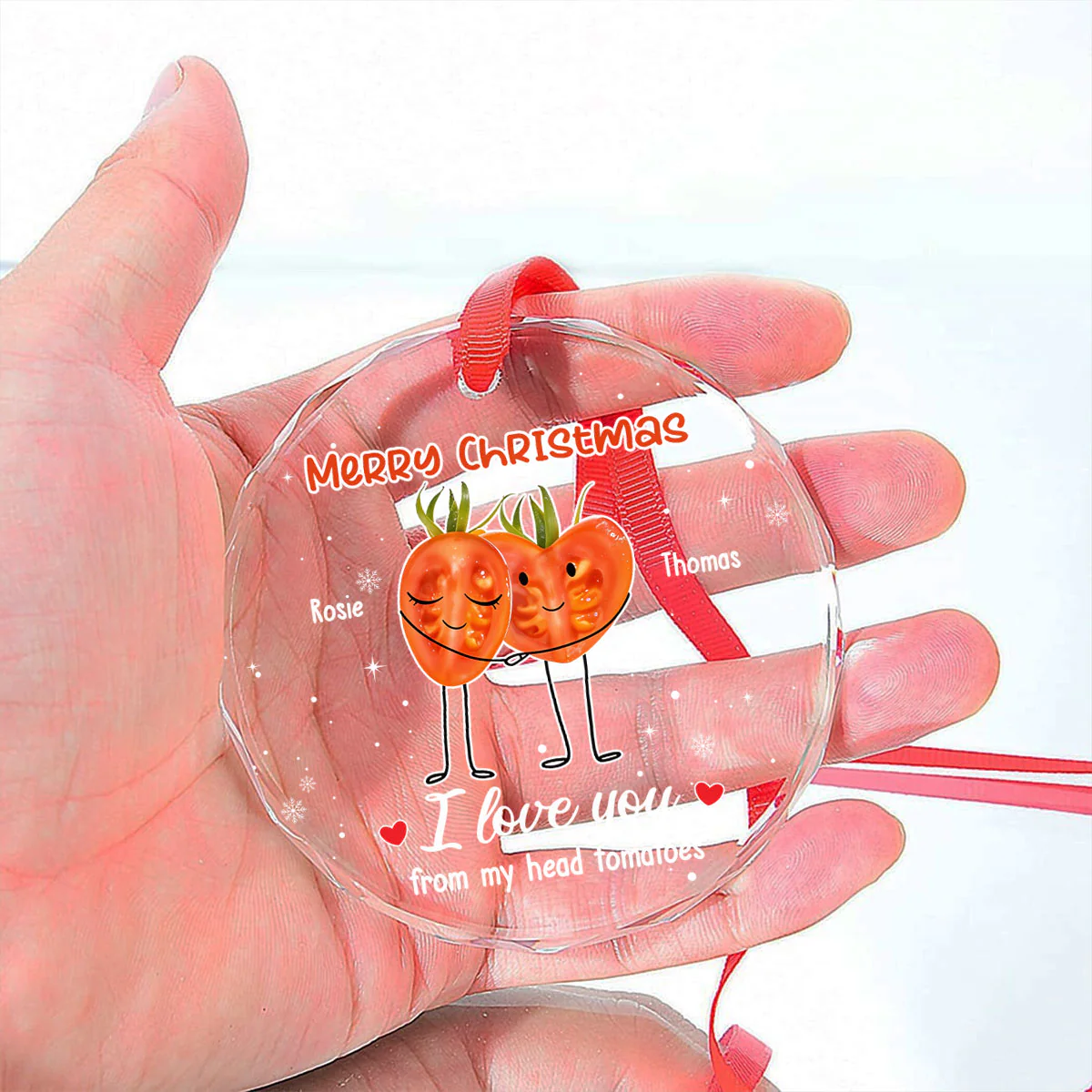 I Love You From My Head Tomatoes - Personalized Custom Glass Ornament - Image 3