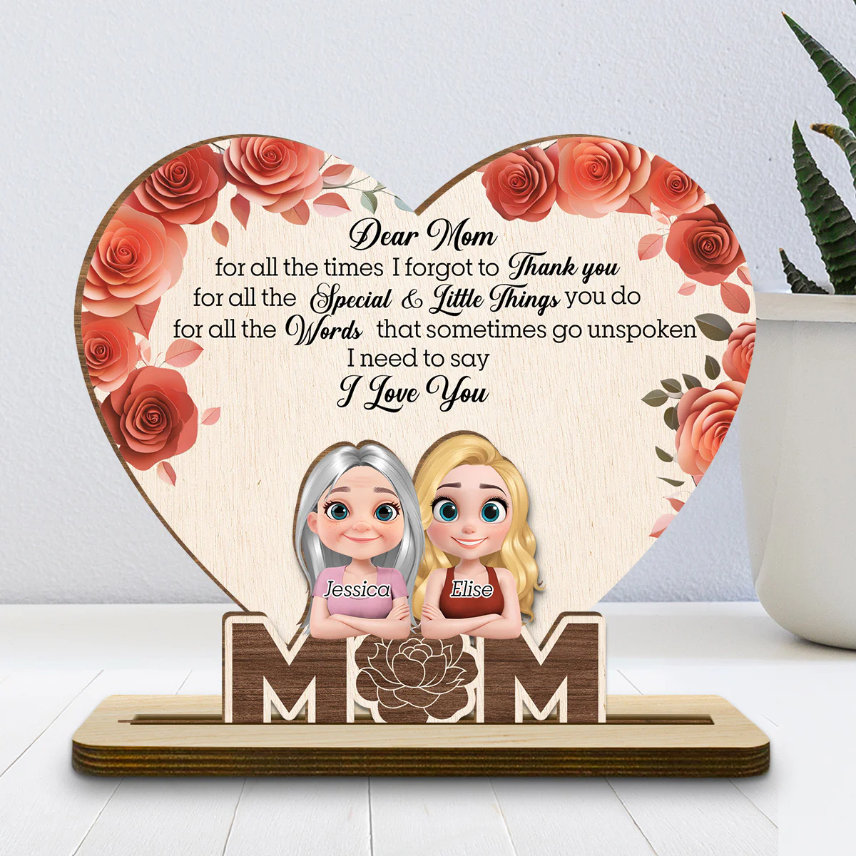 I Love You Mom - Personalized Custom 2-Layer Wood Plaque With Flat Base - Image 2