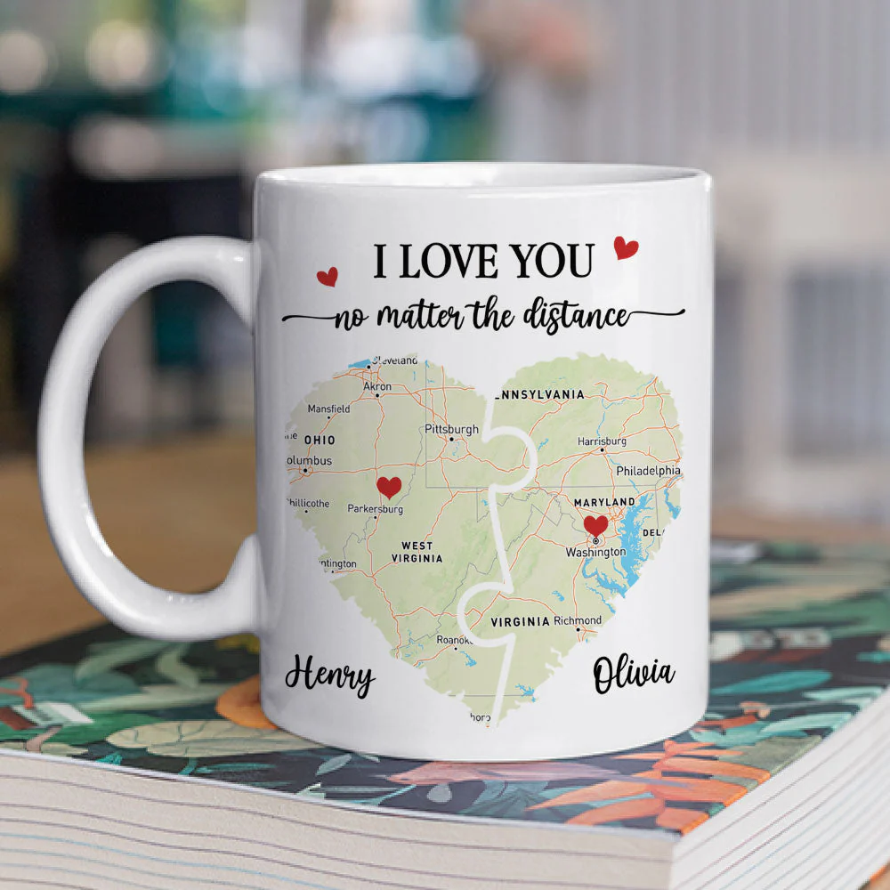 I Love You No Matter The Distance Custom Map - Personalized Custom Coffee Mug - Image 2
