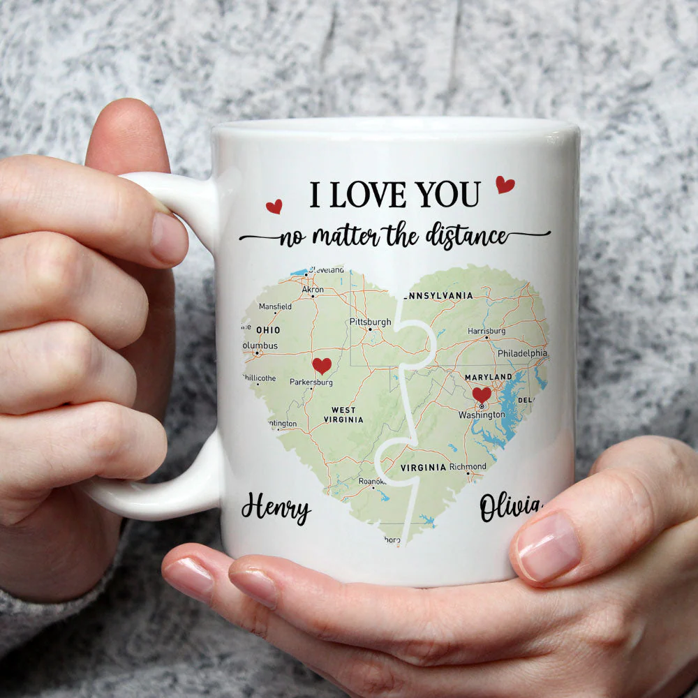I Love You No Matter The Distance Custom Map - Personalized Custom Coffee Mug - Image 3