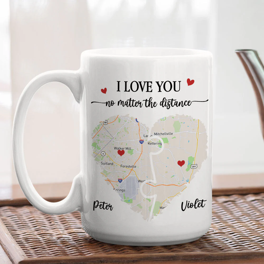 I Love You No Matter The Distance Custom Map - Personalized Custom Coffee Mug - Image 5