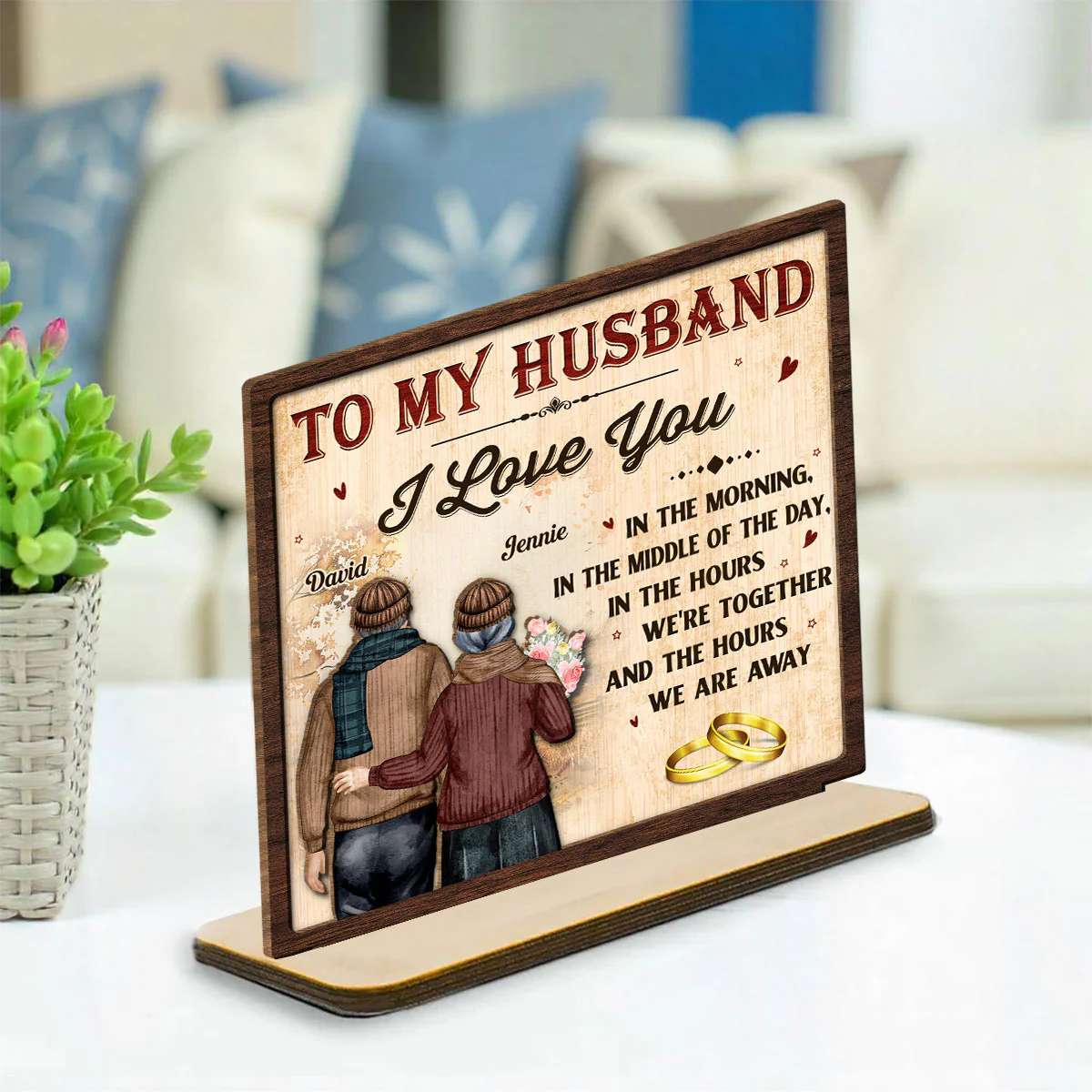 I Love You - Personalized Custom 2-Layer Wood Plaque With Flat Base - Image 2