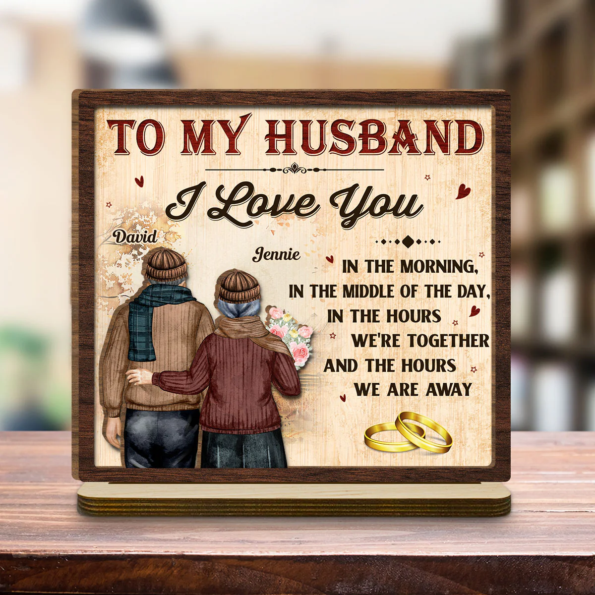 I Love You - Personalized Custom 2-Layer Wood Plaque With Flat Base - Image 3