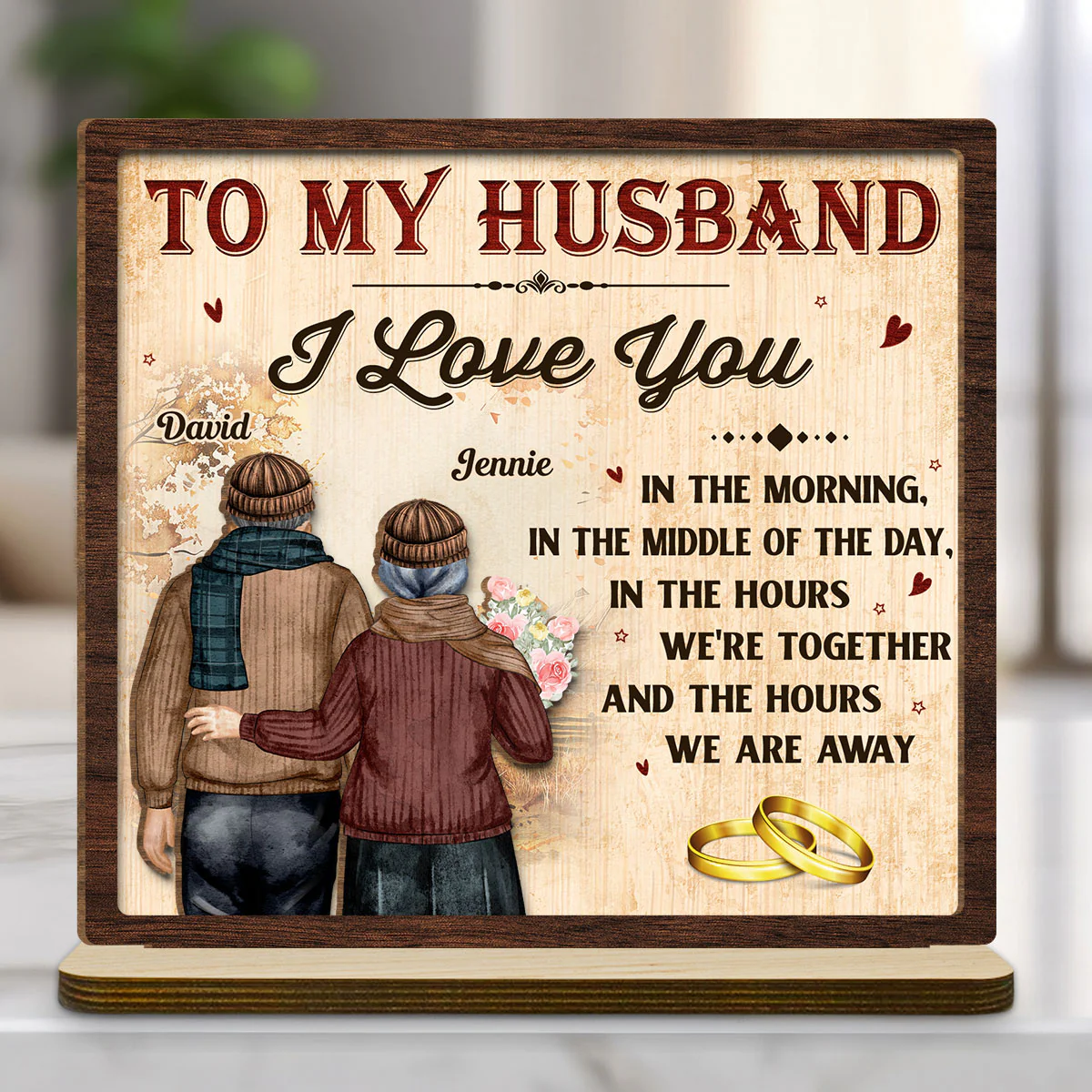 I Love You - Personalized Custom 2-Layer Wood Plaque With Flat Base - Image 5