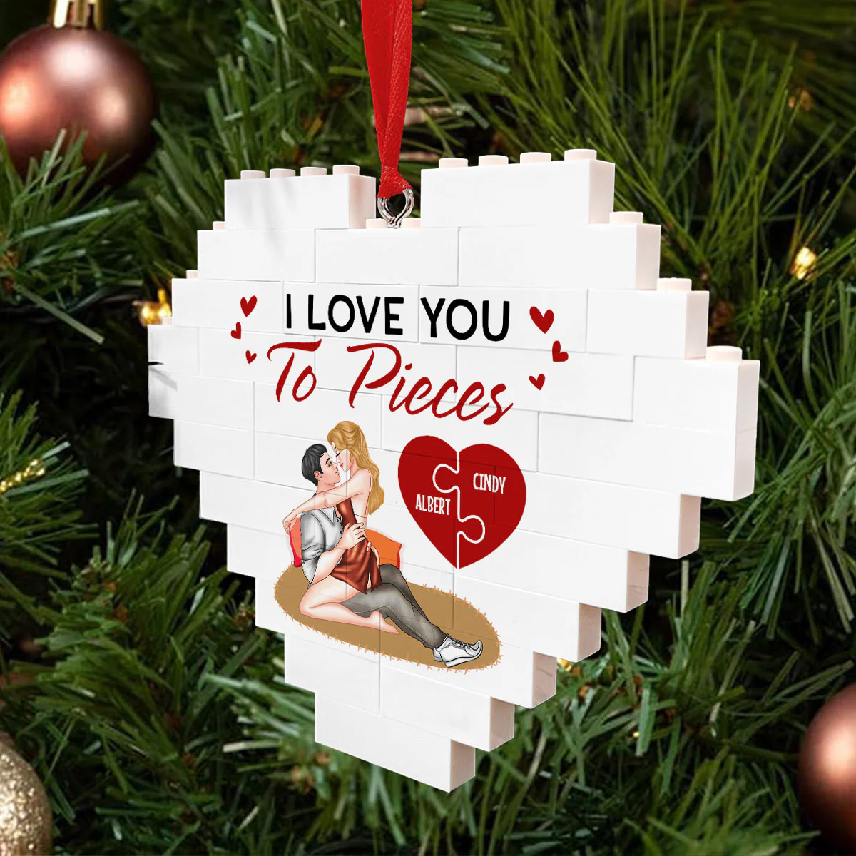I Love You To Pieces - Personalized Custom Heart Puzzle Ornament - Image 2