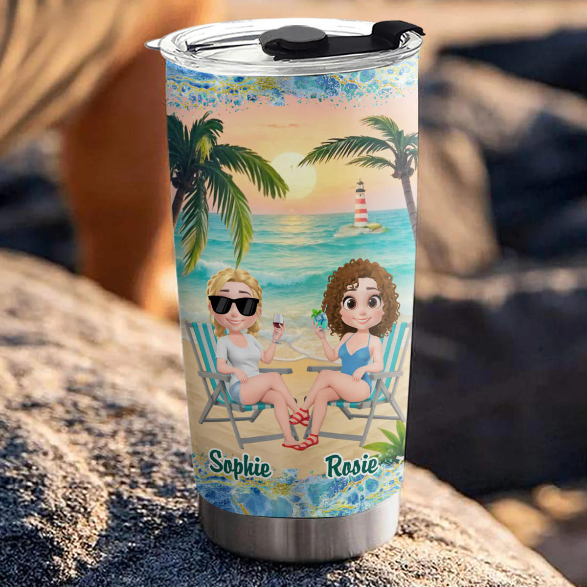 I Love You To The Beach And Back Cartoonize - Personalized Custom Tumbler - Image 2