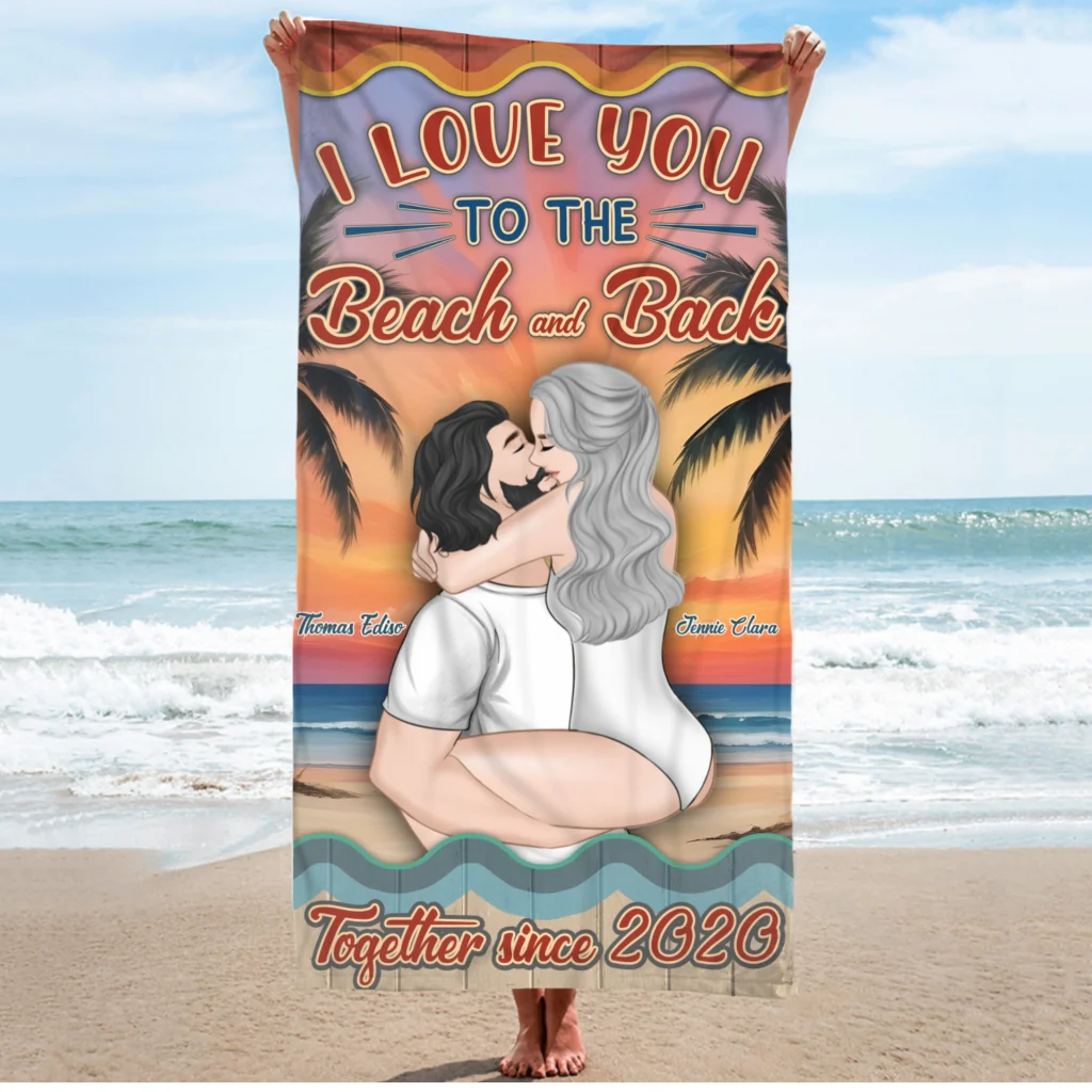 I Love You To The Beach And Back - Personalized Custom Beach Towel - Image 5