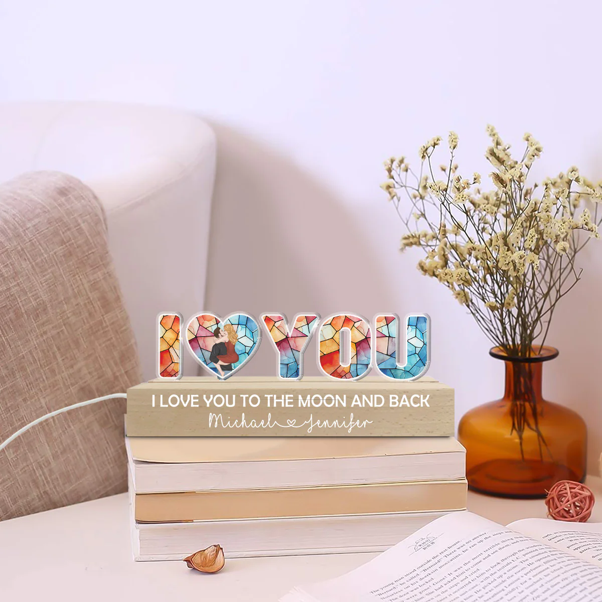 I Love You To The Moon And Back - Personalized Custom Acrylic 3D LED Night Light - Image 2