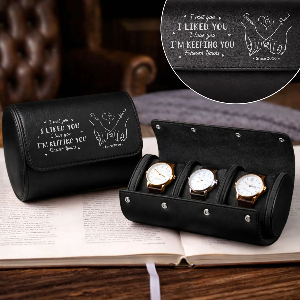 I Met You I Liked You - Personalized Custom Leather Watch Case