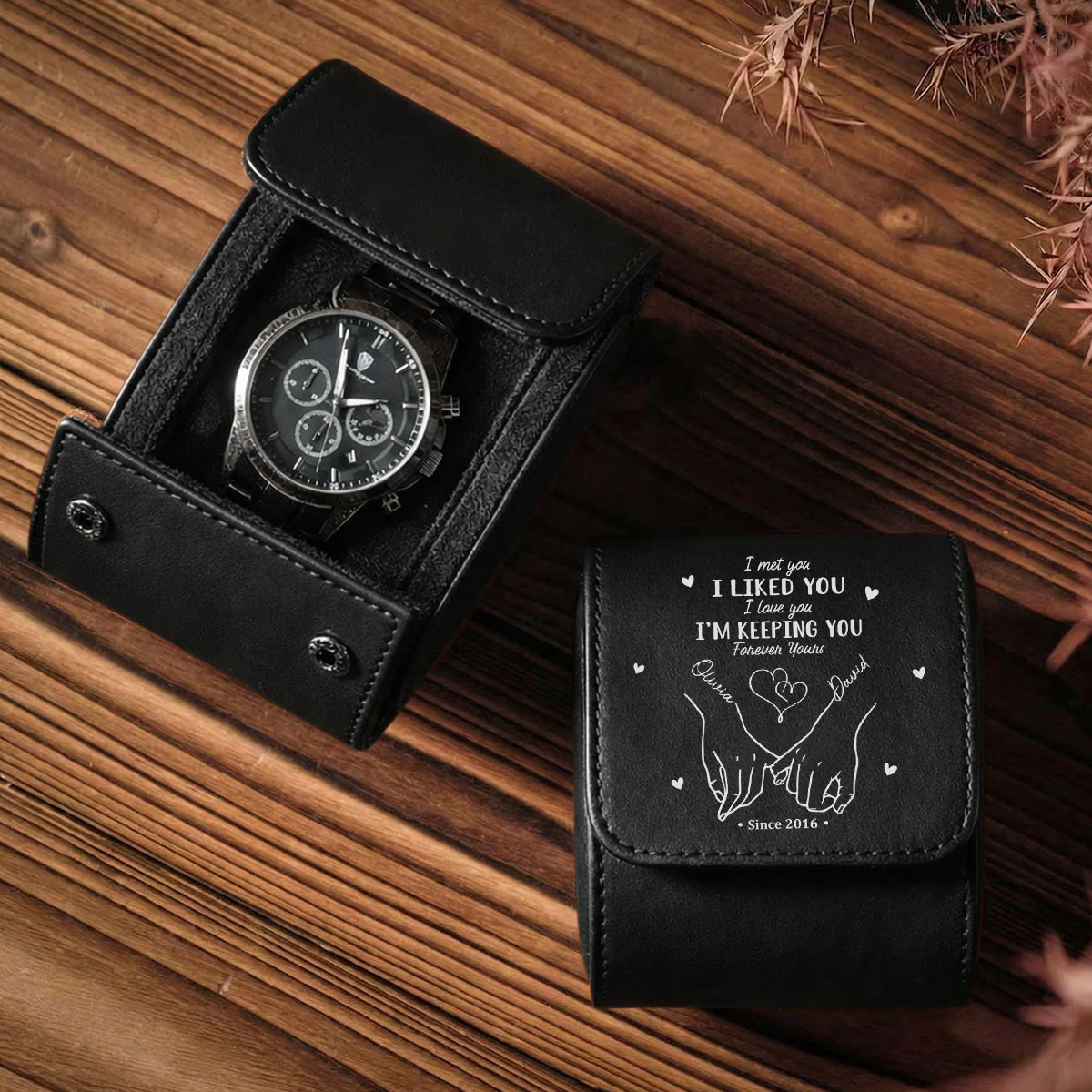 I Met You I Liked You - Personalized Custom Leather Watch Case - Image 2
