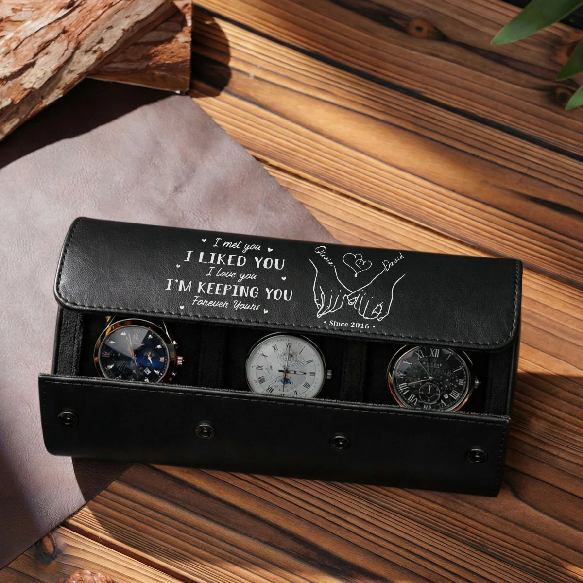 I Met You I Liked You - Personalized Custom Leather Watch Case - Image 4