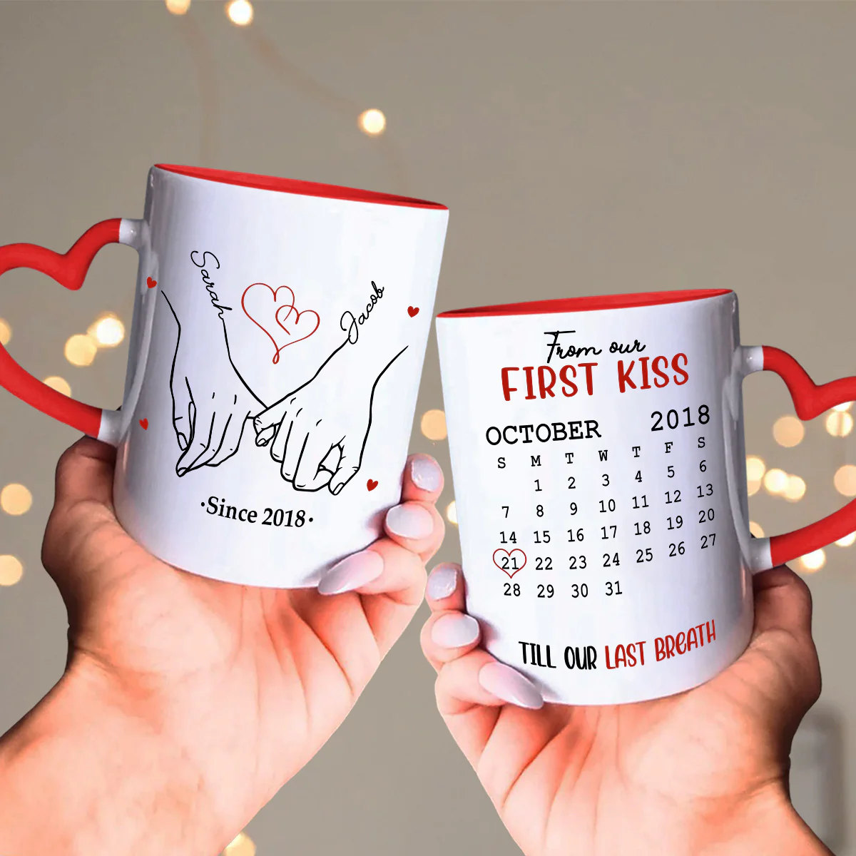 I Met You - Personalized Custom Heart Handle Mug - Image 3