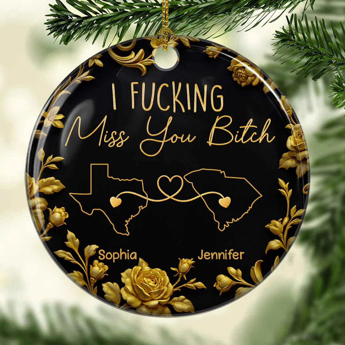I Miss You Bestie Dark Version - Personalized Custom Ceramic Ornament