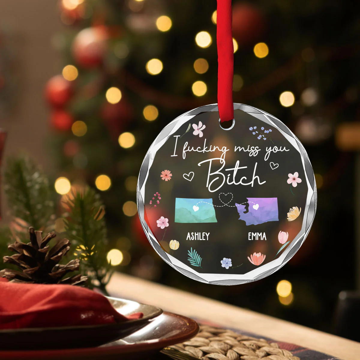 I Miss You Bestie - Personalized Custom Glass Ornament - Image 3