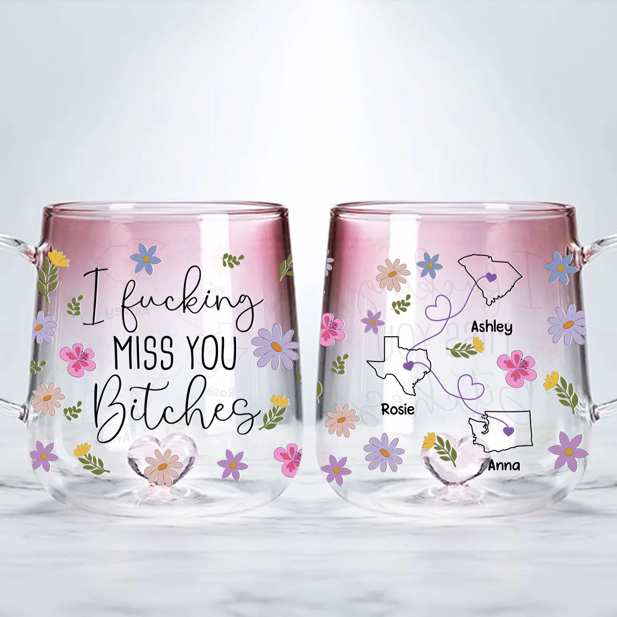 I Miss You Bestie - Personalized Custom Pink Gradient Glass Mug - Image 2