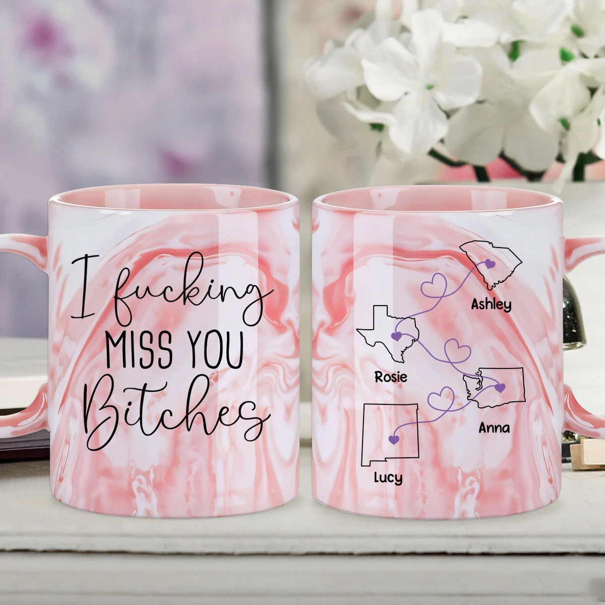 I Miss You Bestie - Personalized Custom Pink Marble Mug - Image 3