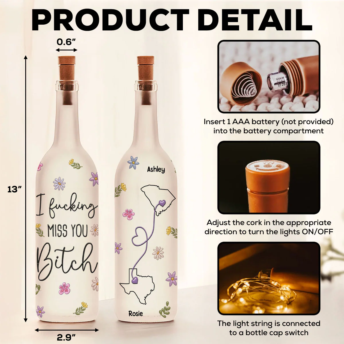 I Miss You Bitch - Personalized Custom Bottle Lamp - Image 6
