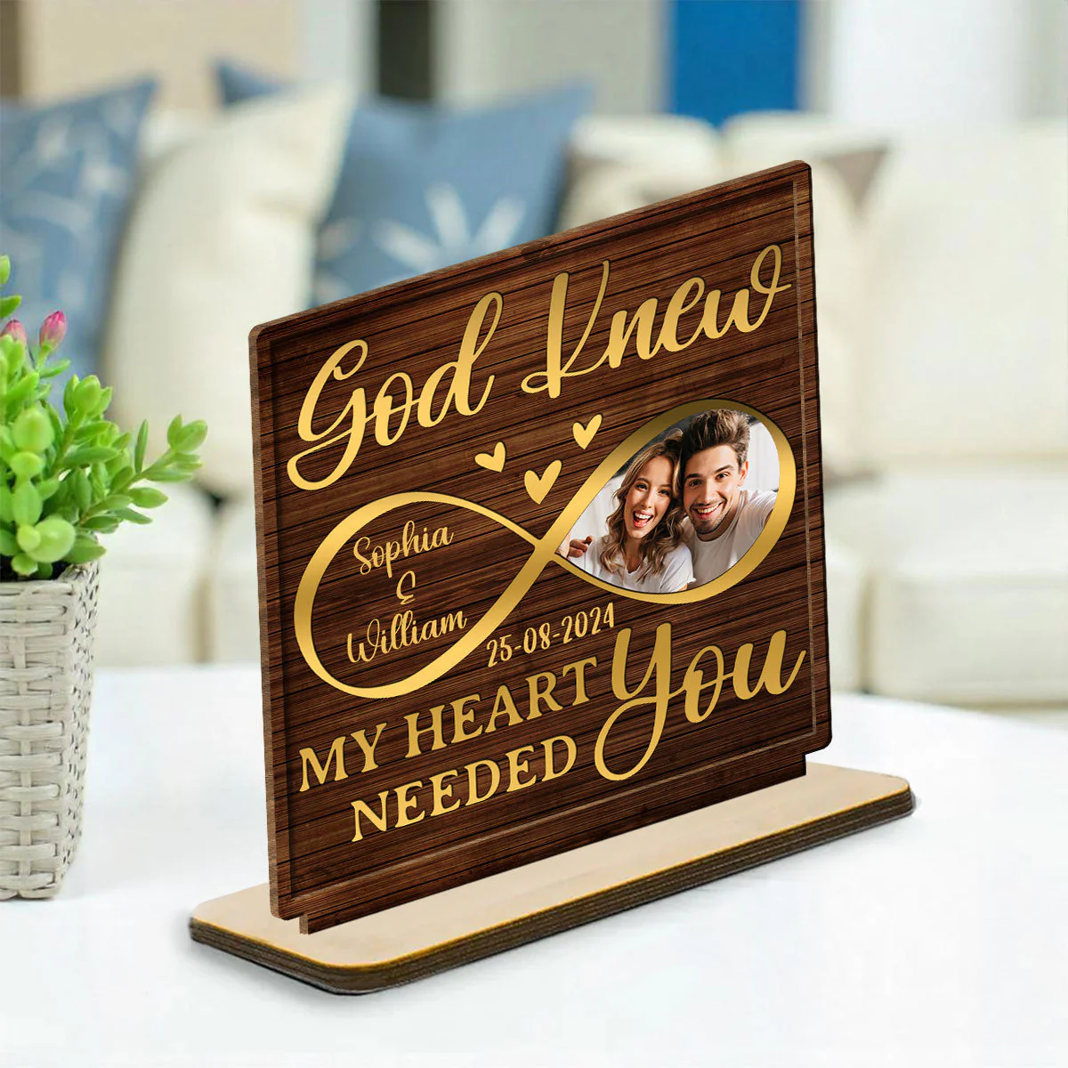 I Need You Love - Personalized Custom 2-Layer Wood Plaque With Flat Base - Image 4