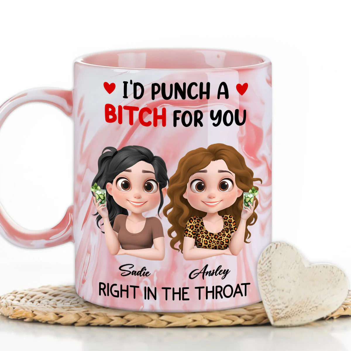 I Punch A Bitch For You My Besties - Personalized Custom Pink Marble Mug - Image 3