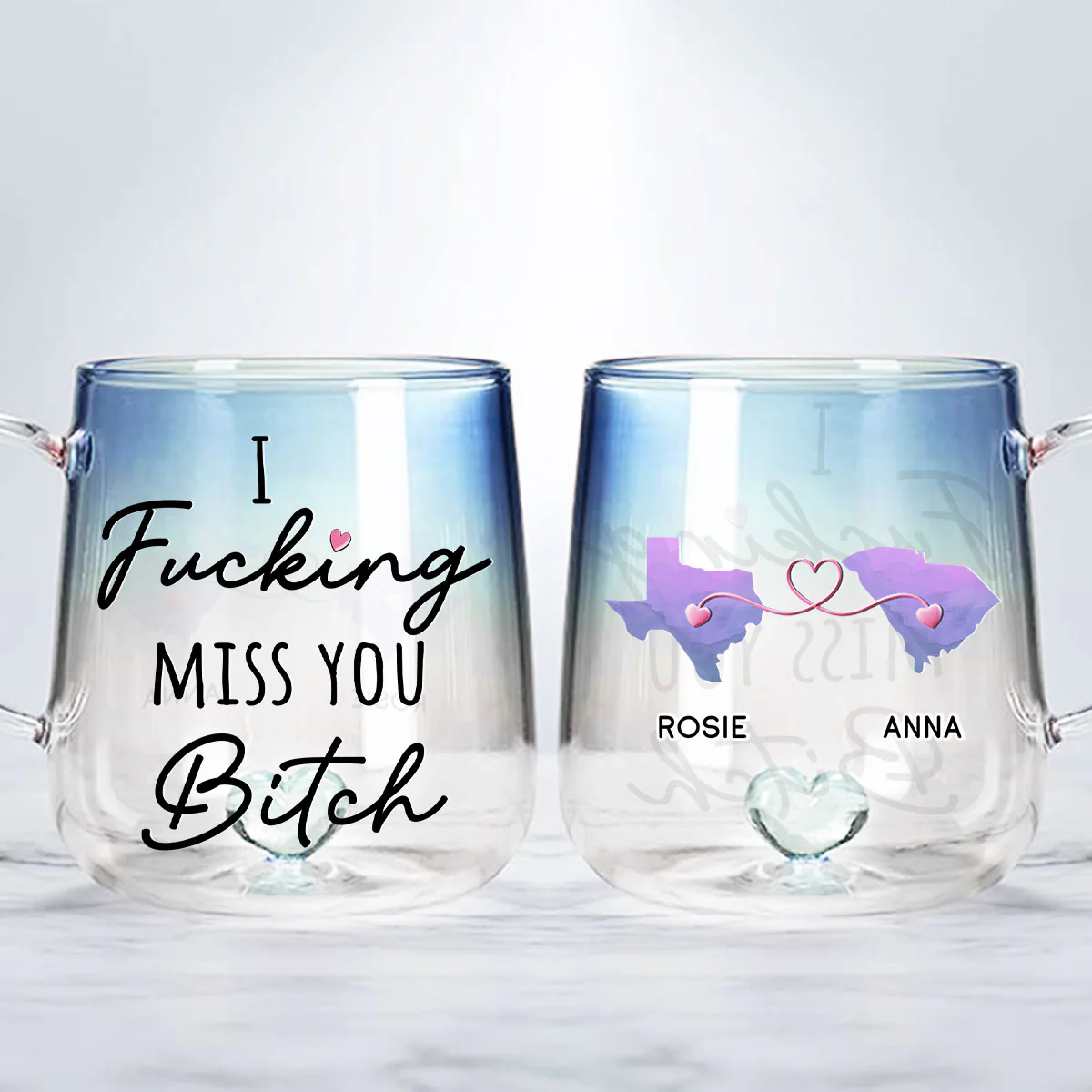 I Really Miss You Besties - Personalized Custom Blue Gradient Glass Mug - Image 2