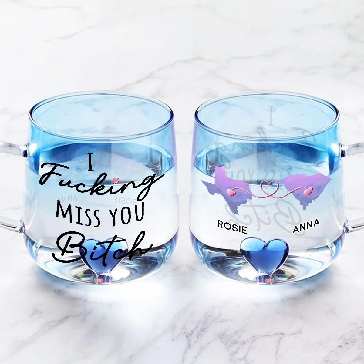 I Really Miss You Besties - Personalized Custom Blue Gradient Glass Mug - Image 4