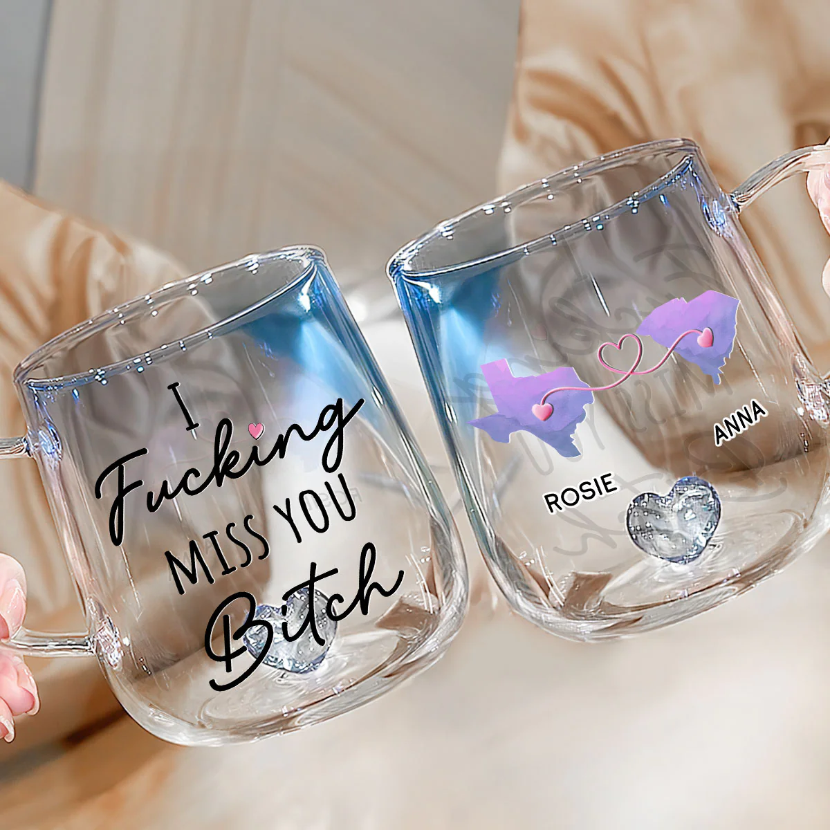 I Really Miss You Besties - Personalized Custom Blue Gradient Glass Mug - Image 5