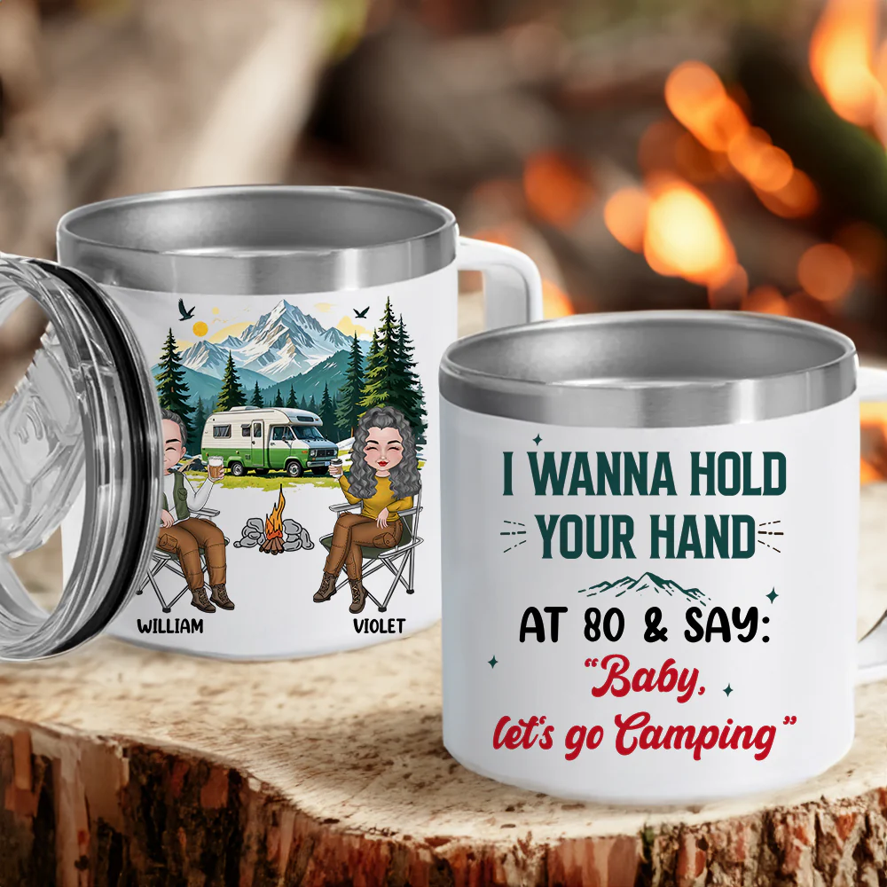 I Wanna Hold Your Hand - Personalized Custom 14oz Stainless Steel Tumbler With Handle - Image 2