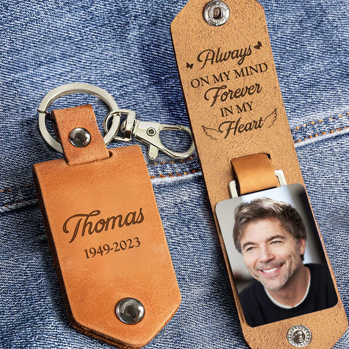 I Will Carry You With Me - Personalized Leather Photo Keychain - Image 2