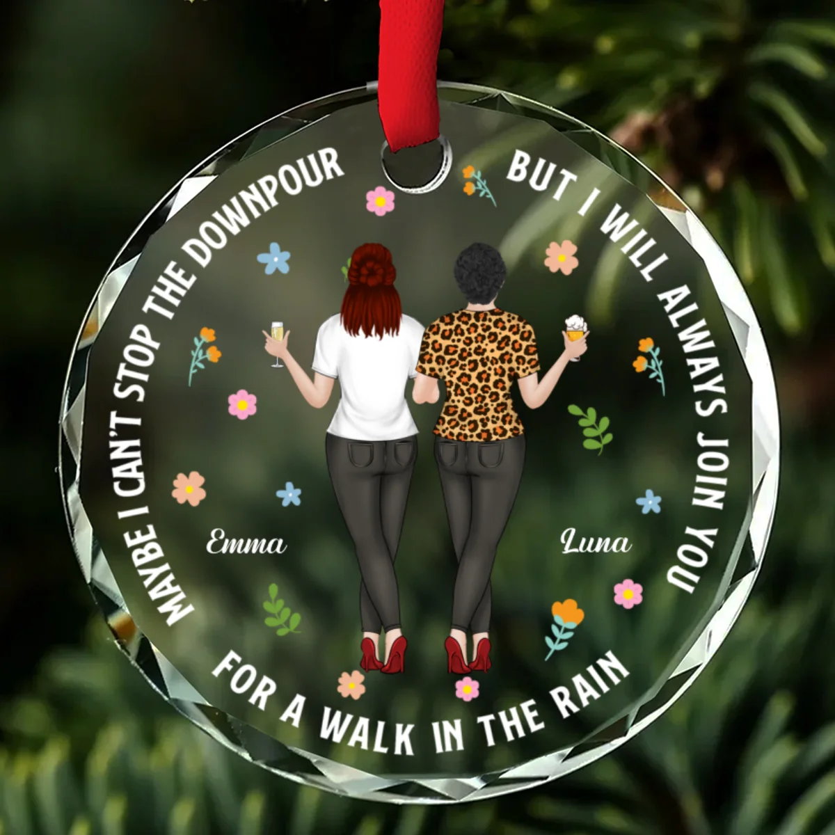 I Will Walk In The Rain With You - Personalized Custom Glass Ornament - Image 6