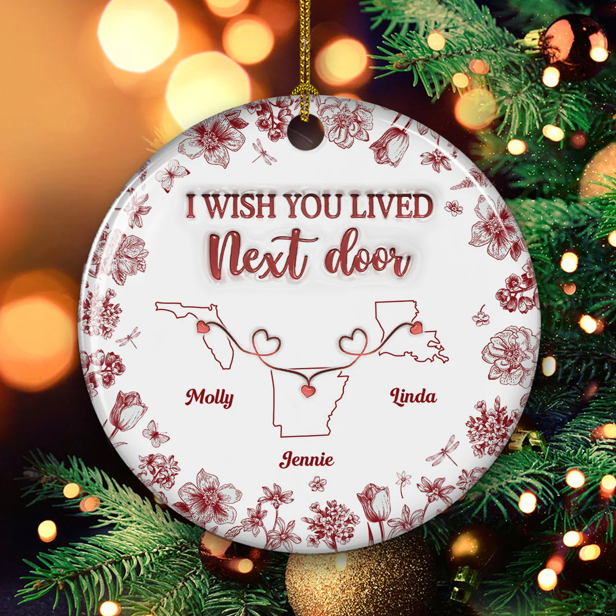 I Wish Blue Toile Style - Personalized Custom 3D Inflated Effect Ceramic Ornament - Image 3
