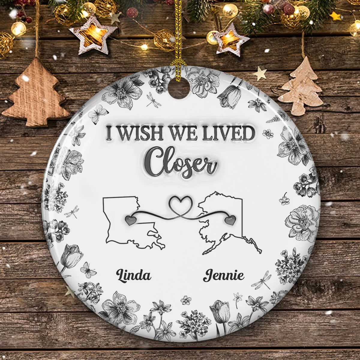 I Wish Blue Toile Style - Personalized Custom 3D Inflated Effect Ceramic Ornament - Image 4