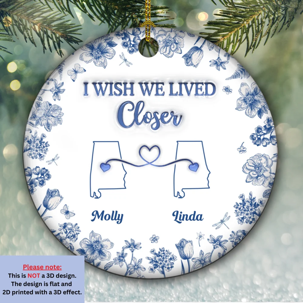 I Wish Blue Toile Style - Personalized Custom 3D Inflated Effect Ceramic Ornament - Image 5