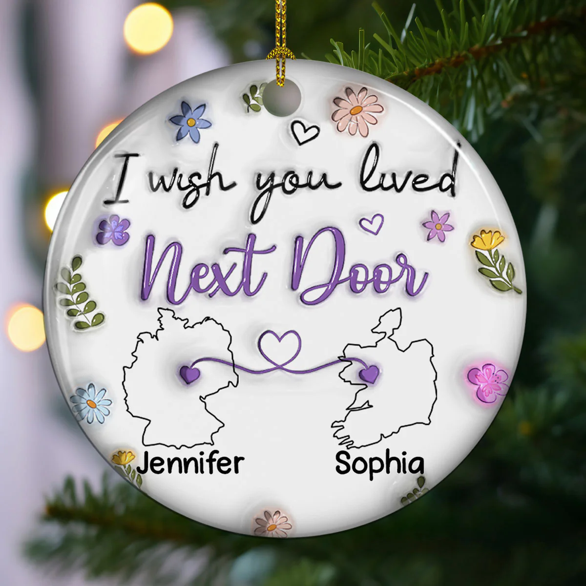 I Wish We Lived Close Country Version - Personalized Custom 3D Inflated Effect Ceramic Ornament - Image 3