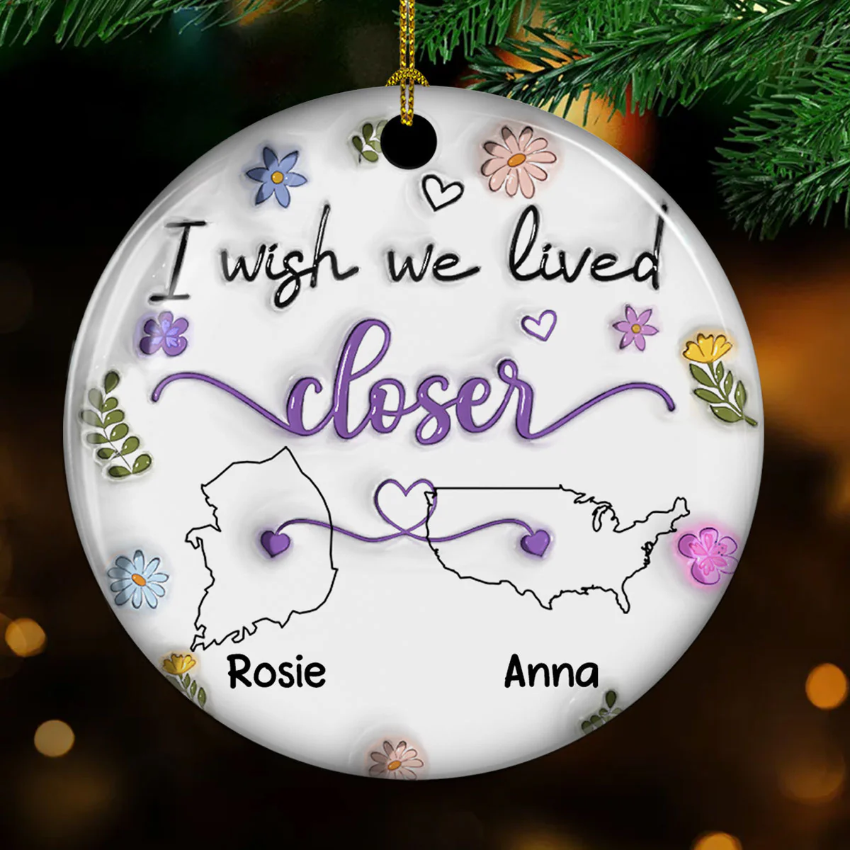 I Wish We Lived Close Country Version - Personalized Custom 3D Inflated Effect Ceramic Ornament - Image 5