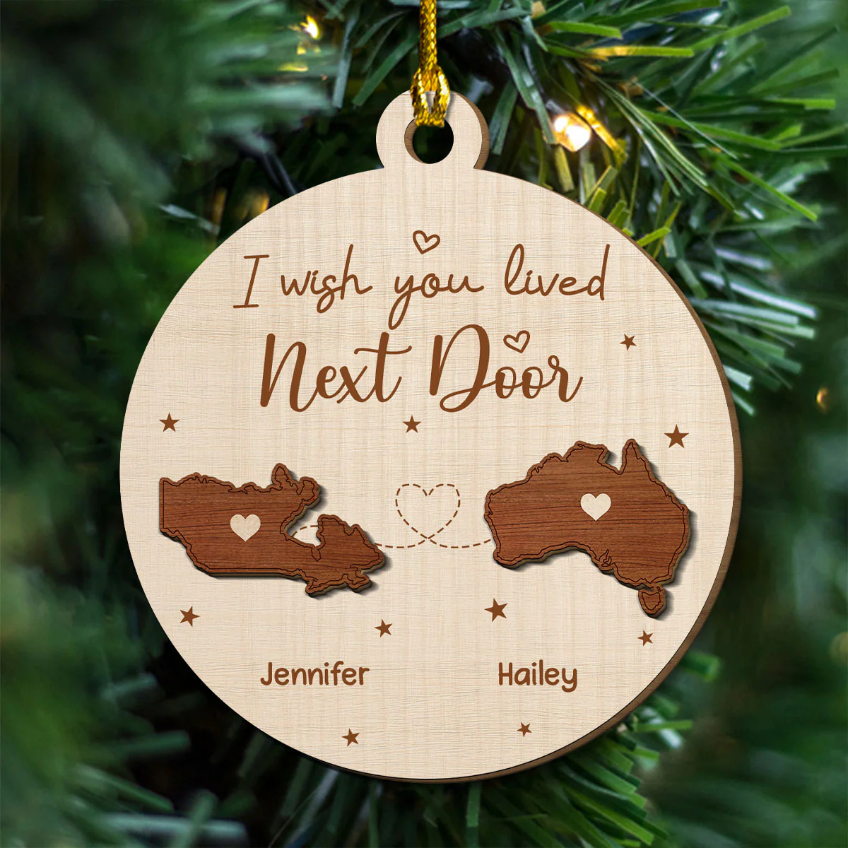 I Wish We Lived Close International - Personalized Custom Freeshape 2-Layered Wood Ornament - Image 4