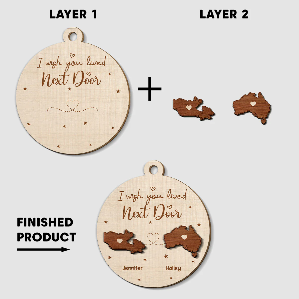 I Wish We Lived Close International - Personalized Custom Freeshape 2-Layered Wood Ornament - Image 5