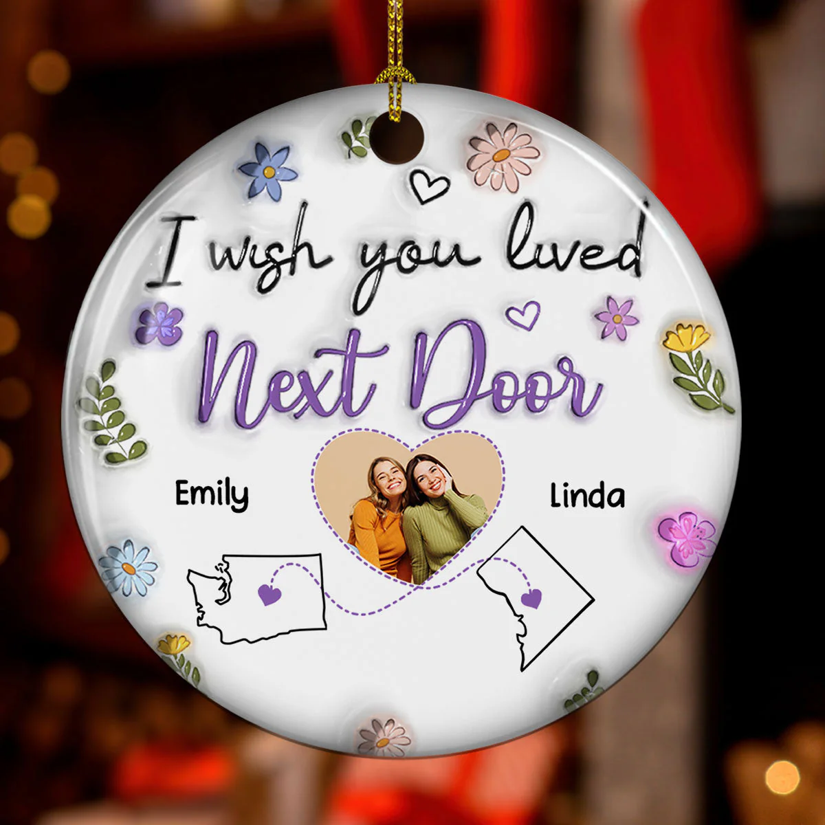 I Wish We Lived Closer Custom Photo - Personalized Custom 3D Inflated Effect Ceramic Ornament - Image 4