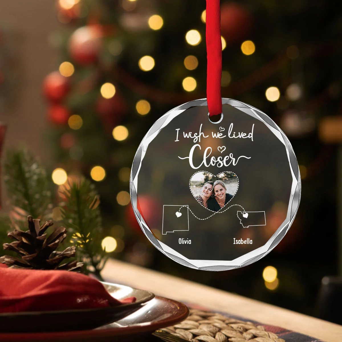 I Wish We Lived Closer Custom Photo - Personalized Custom Glass Ornament - Image 2