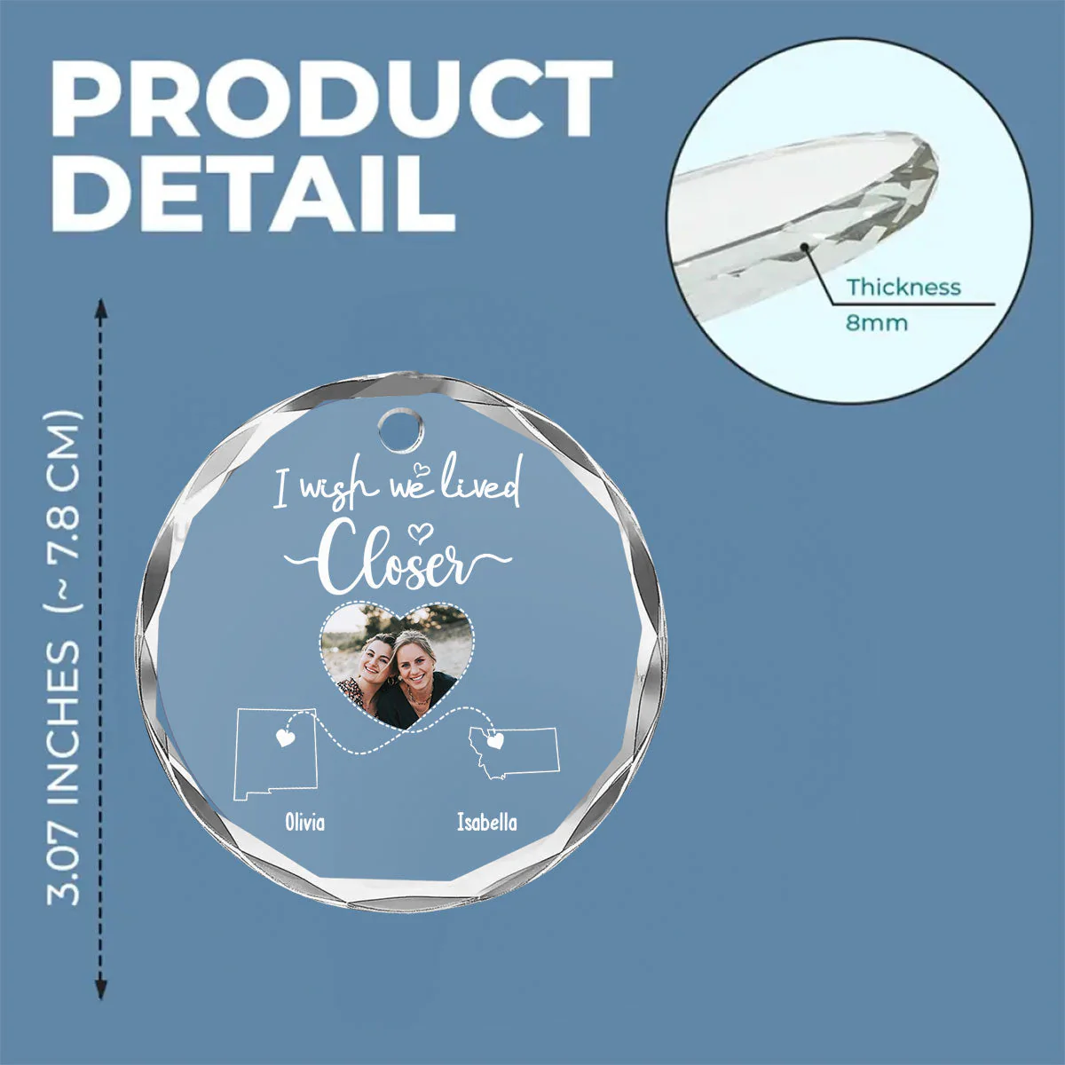 I Wish We Lived Closer Custom Photo - Personalized Custom Glass Ornament - Image 5