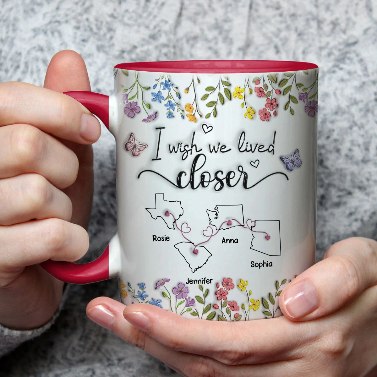 I Wish We Lived Closer Floral Version - Personalized Custom 3D Inflated Effect Accent Mug - Image 4