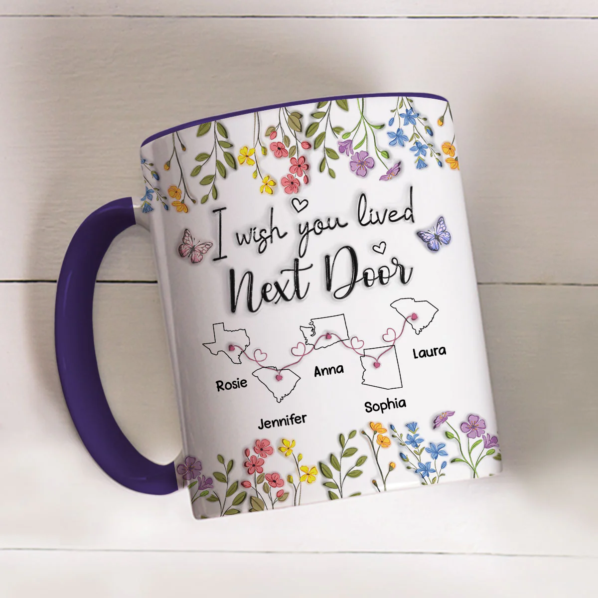 I Wish We Lived Closer Floral Version - Personalized Custom 3D Inflated Effect Accent Mug - Image 5