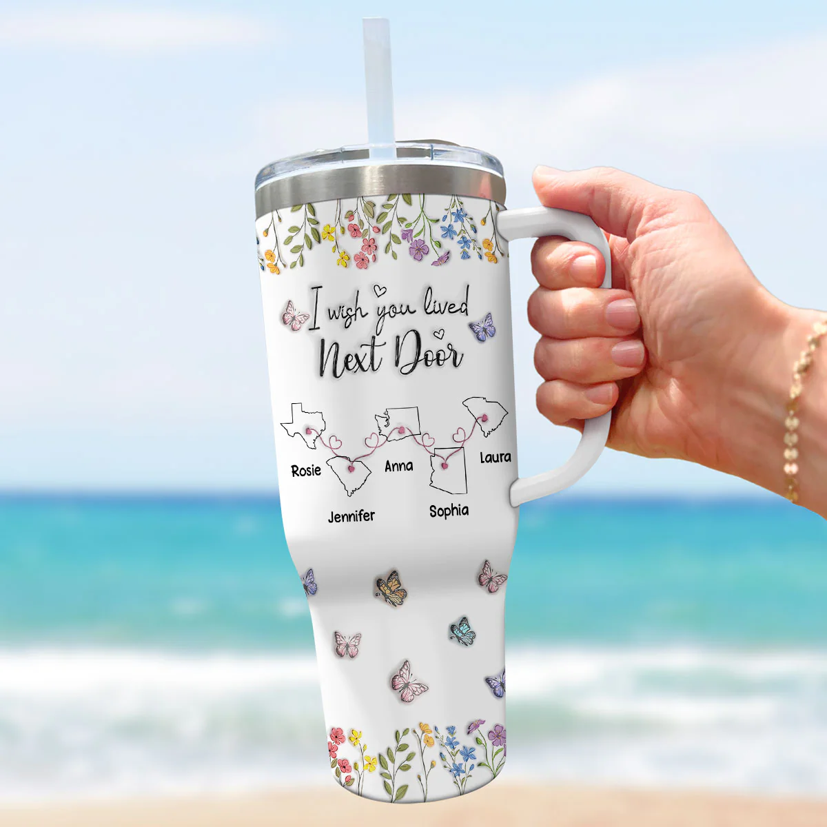 I Wish We Lived Closer Floral Version - Personalized Custom 3D Inflated Effect Printed 40 Oz Tumbler - Image 3
