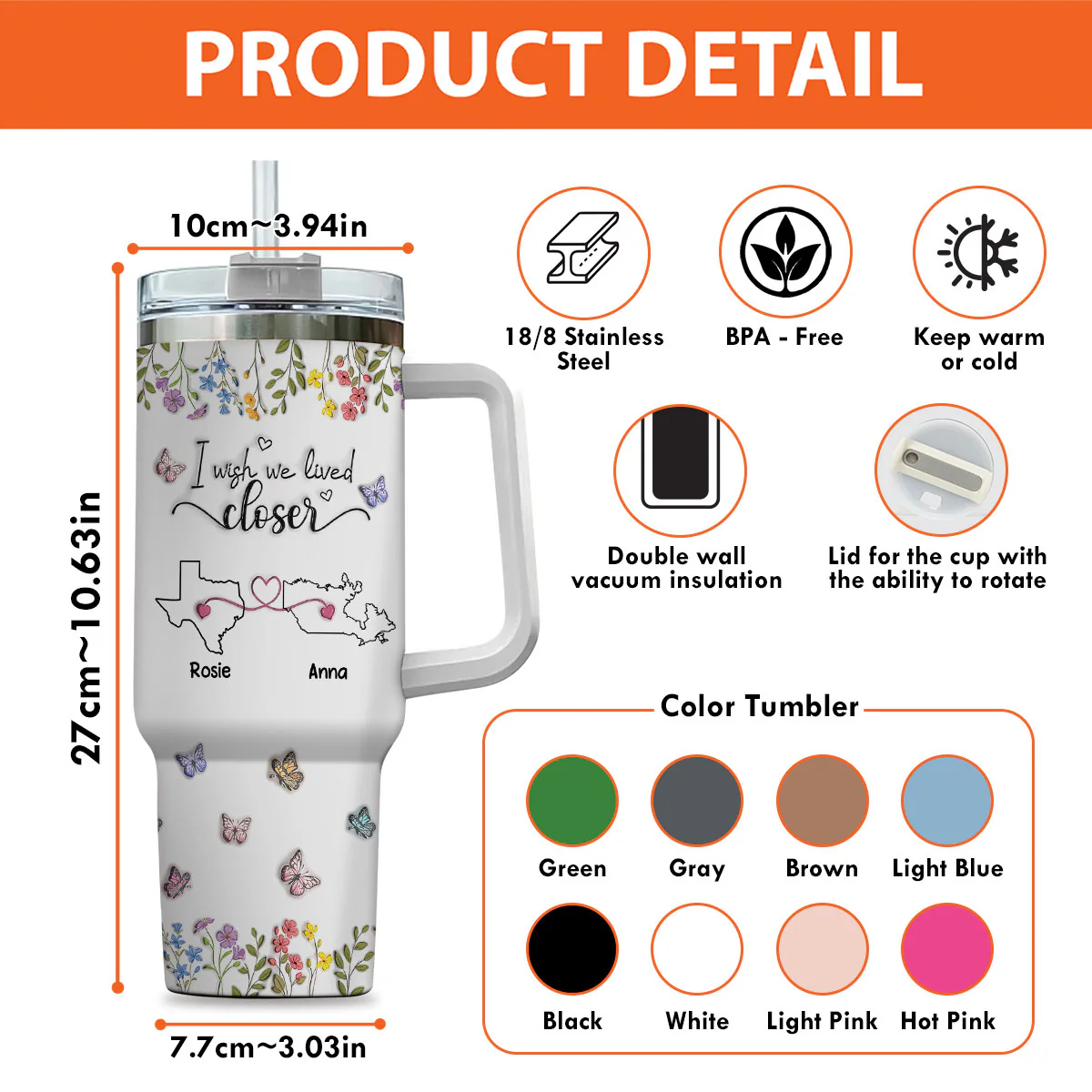 I Wish We Lived Closer Floral Version - Personalized Custom 3D Inflated Effect Printed 40 Oz Tumbler - Image 5