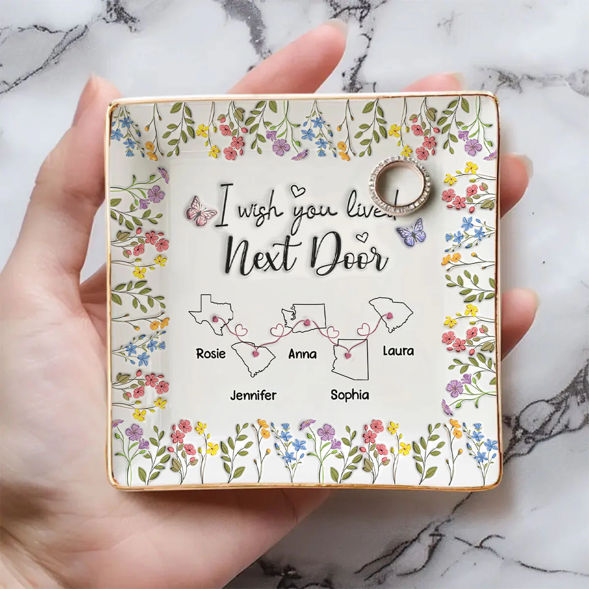I Wish We Lived Closer Floral Version - Personalized Custom Jewelry Dish - Image 4