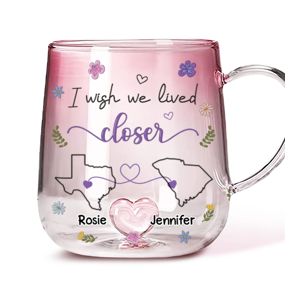 I Wish We Lived Closer Flowers Version - Personalized Custom Pink Gradient Glass Mug - Image 4