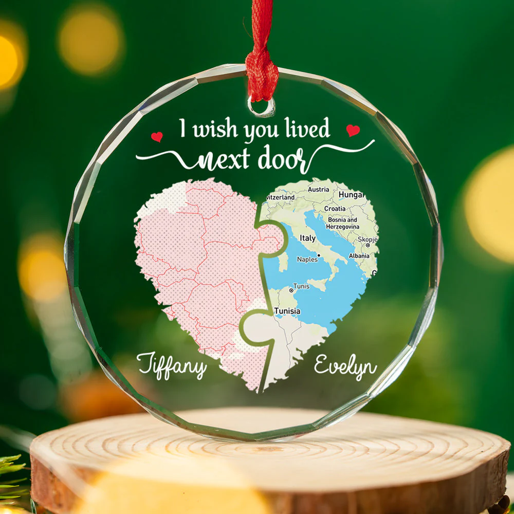 I Wish We Lived Closer Map Version - Personalized Custom Glass Ornament - Image 4