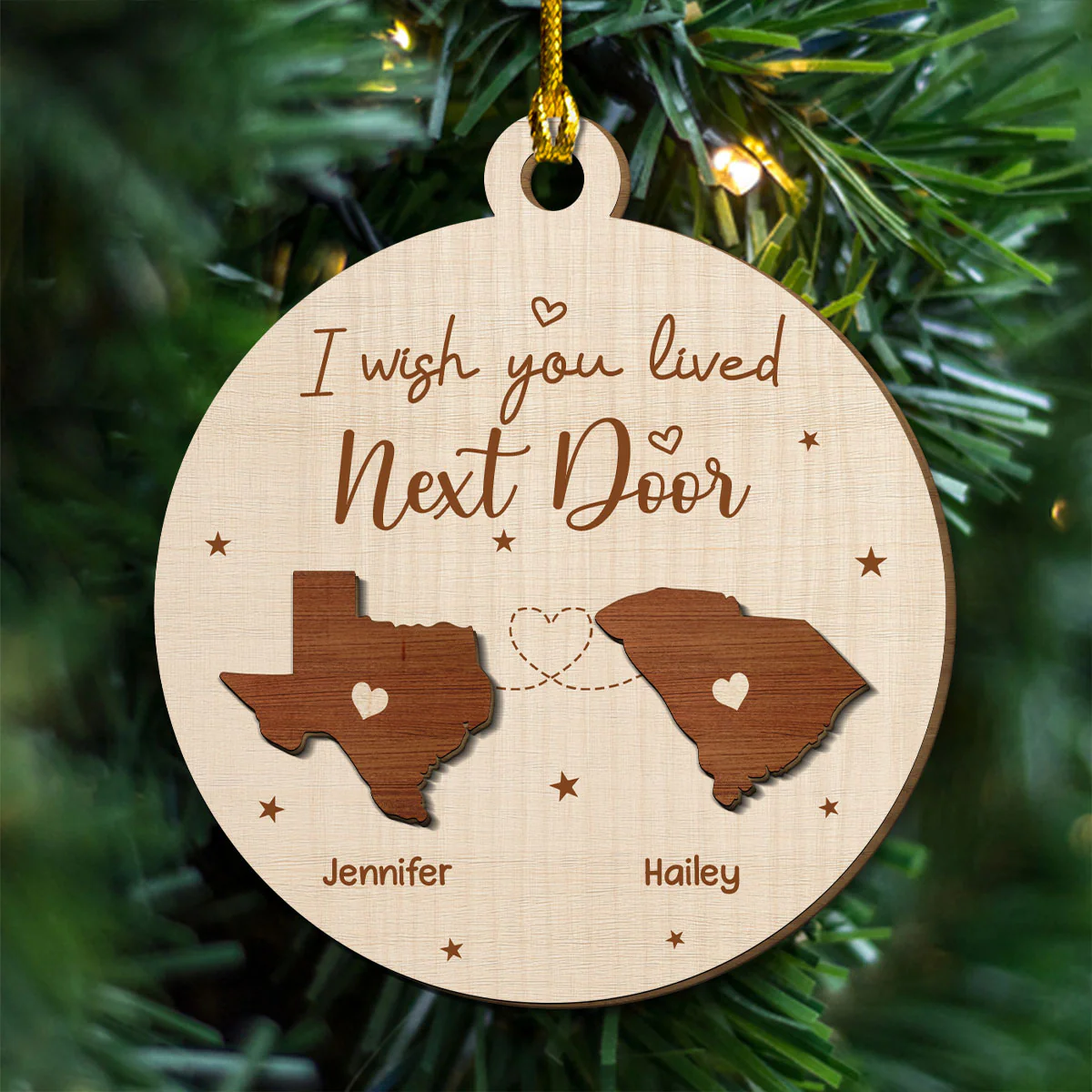 I Wish We Lived Closer - Personalized Custom Freeshape 2-Layered Wood Ornament - Image 2